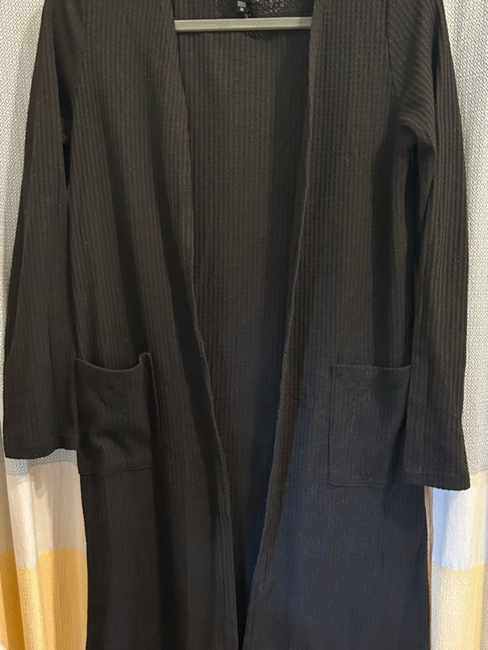 Black Long Open-Front Ribbed Cardigan Sweater
